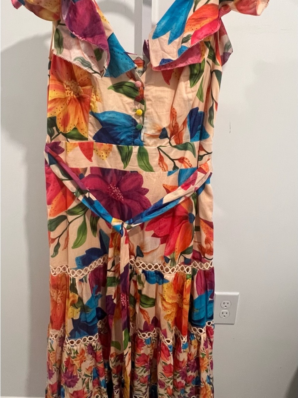 Farm Rio Mary's Garden Frilled Top Midi Dress Size L P2P 20’ waist 17’ - Picture 2 of 2